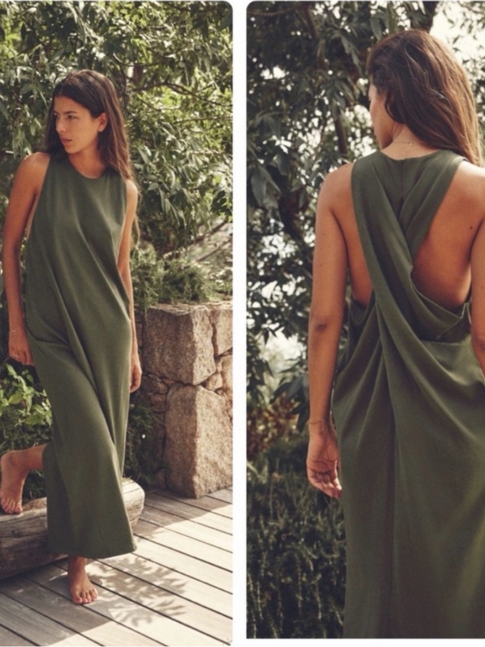 Zara Brown Sleeveless Draped Back Maxi Dress